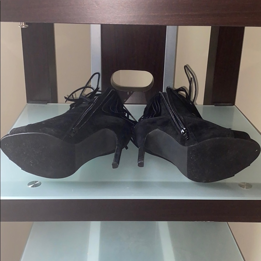 Liliana....peep toe black suede ankle heel boots - Picture 3 of 4